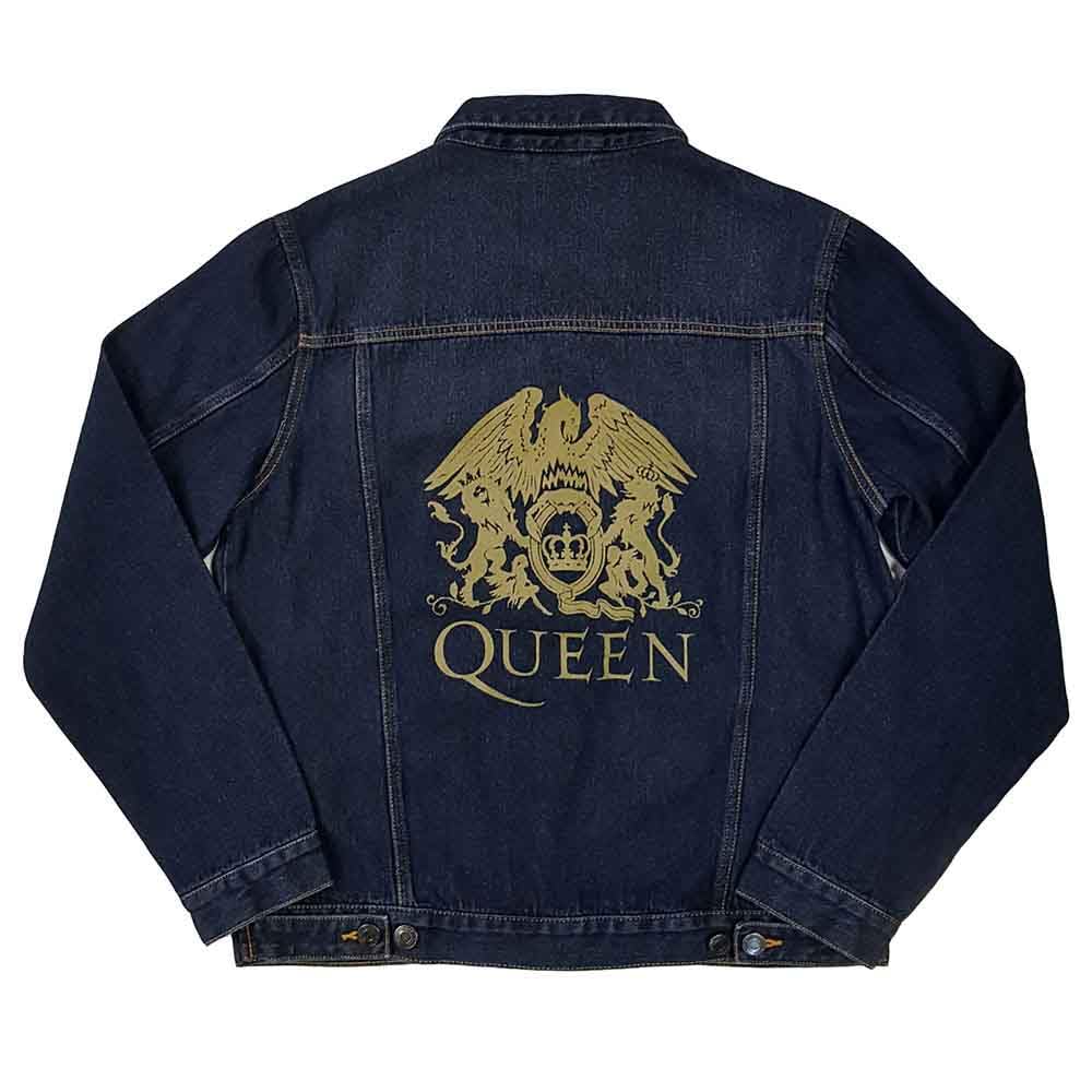Queen Denim Jacket Classic Crest Band Logo Official Mens Blue M