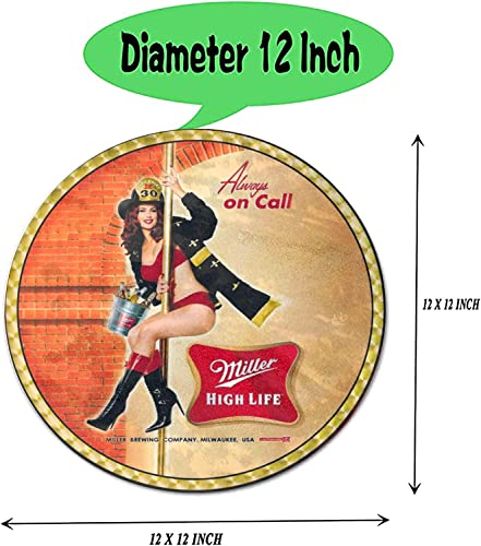 Tin Sign Beer Pin-Up Girl Vintage Style Round, Retro Lightweight Aluminum Metal Round S Decor Wall Art Posters Gifts For Door Plaque Home Bars Clubs Cafes, 12X12 Inch Sign #TOP1