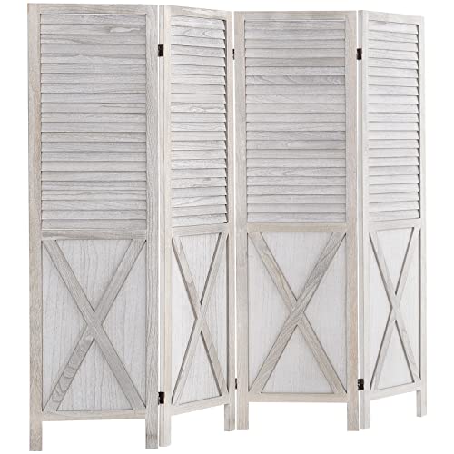 Room Dividers and Folding Privacy Screens Room Divider 5.6 FT Tall, Wood Room Divider Wall Folding Screen,4 Panel Room Divider Wall 16" Wide Panel,White Room Dividers