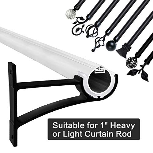 Segnayen Curtain Rod Bracket, Curtain Rod Holder Hooks 2 Pack Single Curtain Brackets Heavy Duty Curtain Rod Brackets For 1 Inch Large Drapery Rods, Black Curtain Rod Hangers Supports #TOP4