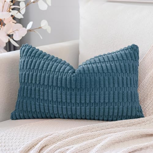 Artscope Juego de 1 Fundas de Cojines Decorativas Cuadradas de Pana 40 x 60 cm para Decoración del Hogar Sofá Dormitorio Coche 16x24 Azul Verde