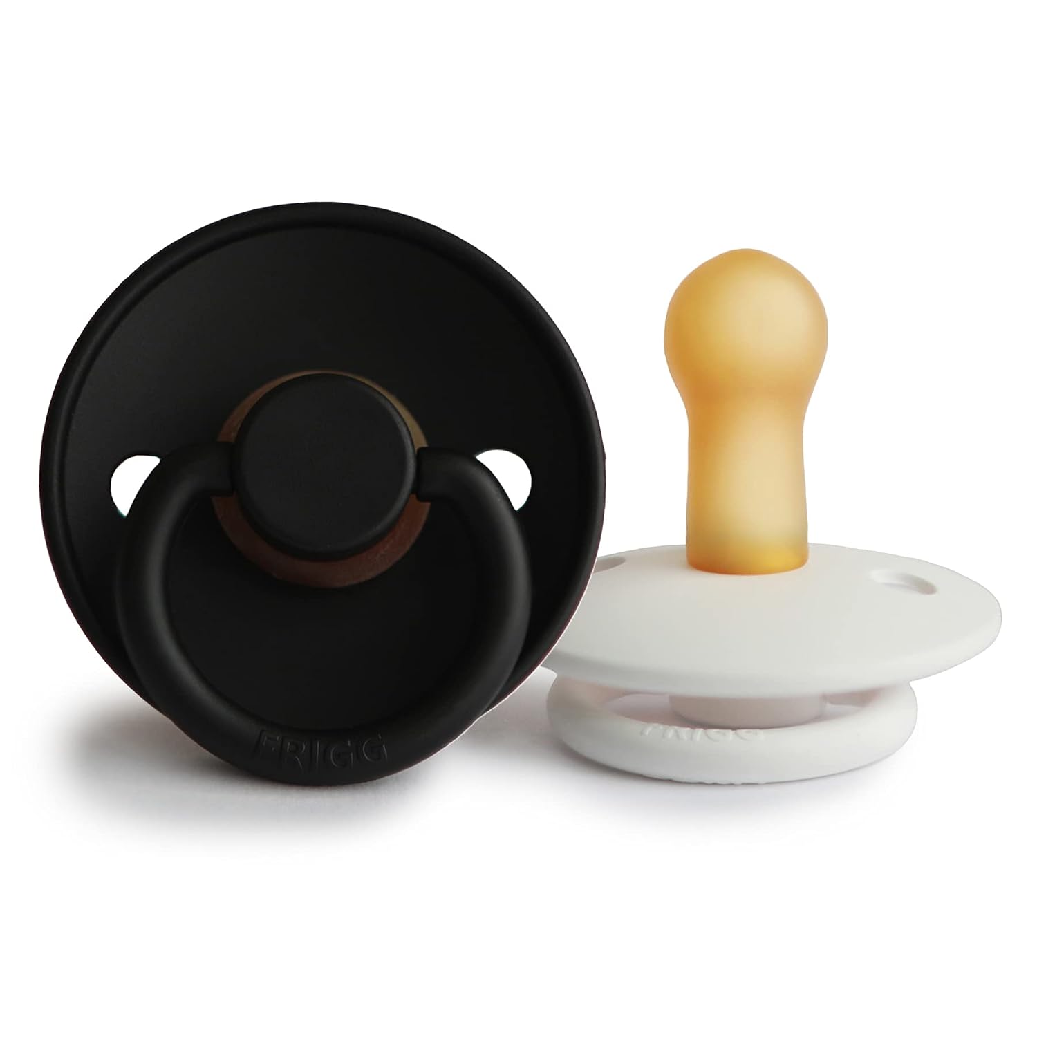 FRIGG Natural Rubber Baby Pacifier | Made in Denmark | BPA-Free (Jet Black/Bright White, 6-18 Months)