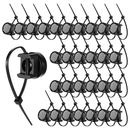 30 Pcs Magnetic Zip Tie Mounts Magnetic Cable Clips Organize and Secure Cable Wires with Powerful Multipurpose Ties Mount Base for Electrical Wire