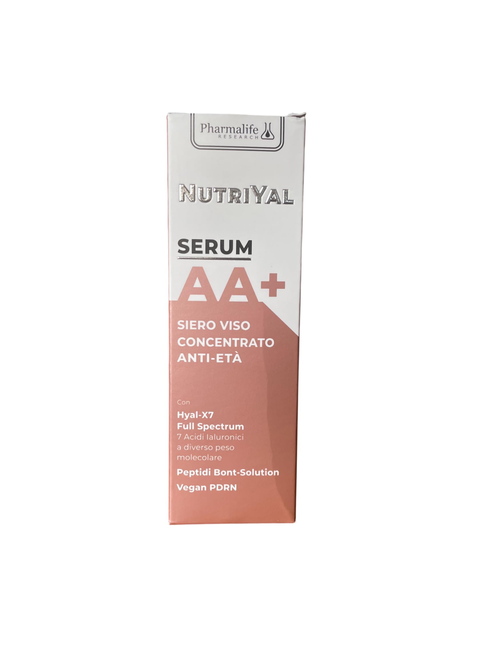 Pharmalife Nutriyal AA+ Serum Siero Viso Anti-Età Concentrato, con 7 Acidi Ialuronici, Peptidi e PDRN Vegano, Idratante e Levigante, 30 ml