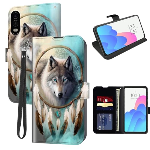FUYOCWE for Samsung Xcover Pro Case Wallet for Samsung Galaxy Xcover Pro SM-G715 Phone Case with Card Holder,PU Leather Kickstand Flip Cover w/RFID Blocking Magnetic Snap-A Dream Catcher Wolf