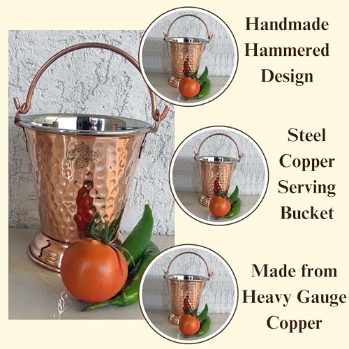 Image of Indian Art Villa Steel Copper Hammered Design Bucket, Serveware & Tableware for Home, Hotel & Restaurants, Volume-300 ML