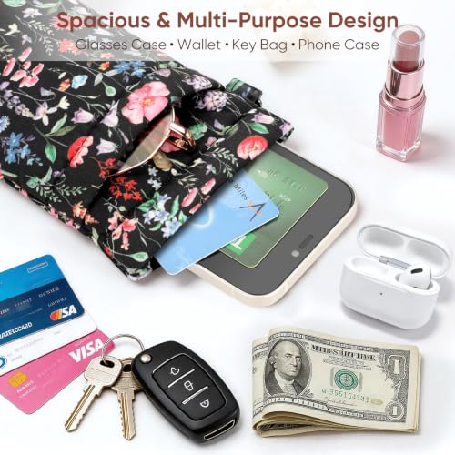 Image of FINTIE Double Eyeglasses Case with Carrying Strap, Portable Squeeze Top Microfiber Soft Glasses Case Sunglass Pouch