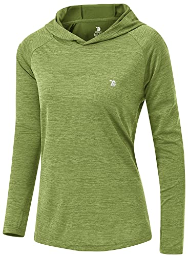 donhobo Women's Long Sleeve Sports Running Hoodie Tops Shirts with Thumb Hole,UPF 50+ Sun Protect Breathable Quick-Dry Fitness T-Shirt Tops for Workout Gym Training Yoga Pilates Green M
