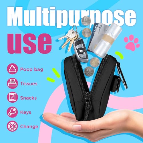 Image of Dog Poop Bag Holder, Hands Free Cute Dog Poop Bag Dispenser for Leash with Big Opening Pet Waste Bag Holder Zippered Pouch with Carabiner Hook Waterproof Pet Poop Bag Holder Black