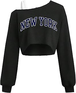 Off The Shoulder Tops for Women Cropped Sweatshirt Long Sleeve Top Asymmetrical Patchwork Shirt