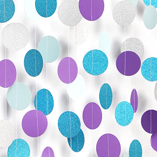 PurpleBlue Silver FrozenChristmas PartyDecorations Streamers 52Ft Winter Girl Birthday New Year Paper Garland Hanging