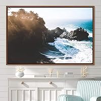 Framed Canvas Wall Art Coastal Scenery Aerial Coastal Cool Multicolor Ocean Photography Realism Relax/Calm - 16x24 inches