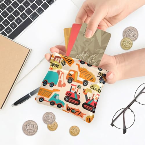 Construction Vehicles Coin Purse Leather Pouch Change Purse, Squeeze Coin Pouch for Cards, Keys & Lipsticks, Unisex 5