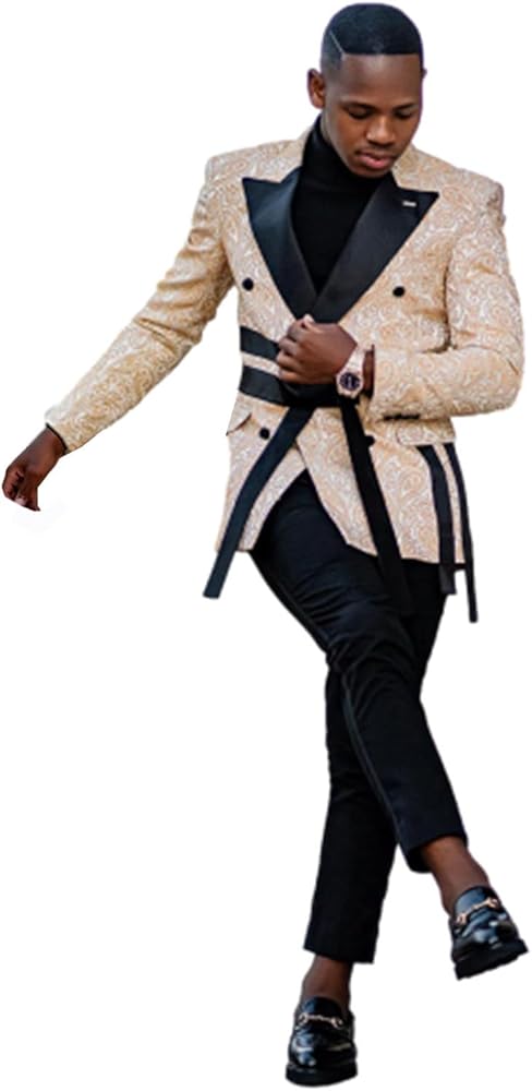 Amazon.com: Ulnomio Men's Two Pieces Double Breasted Suit Jacquard