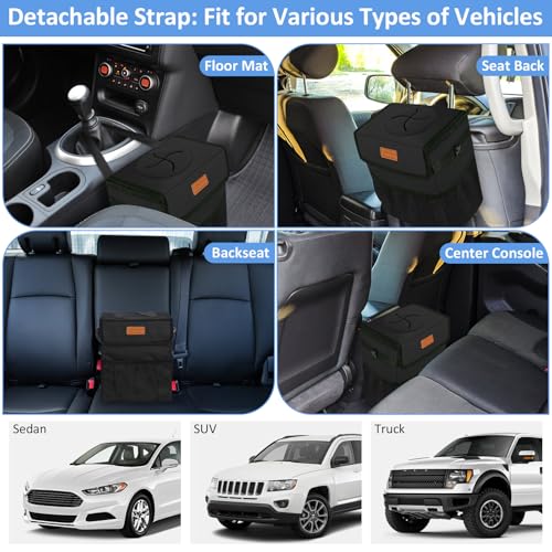 Image of ELONGRIVER Car Trash Can Bin for Back Seat Leak Proof, Cute Car Trash Bag Hanging, Vehicle Trash Can for SUV Truck Van, Automotive Garbage Cans Front Seat Black