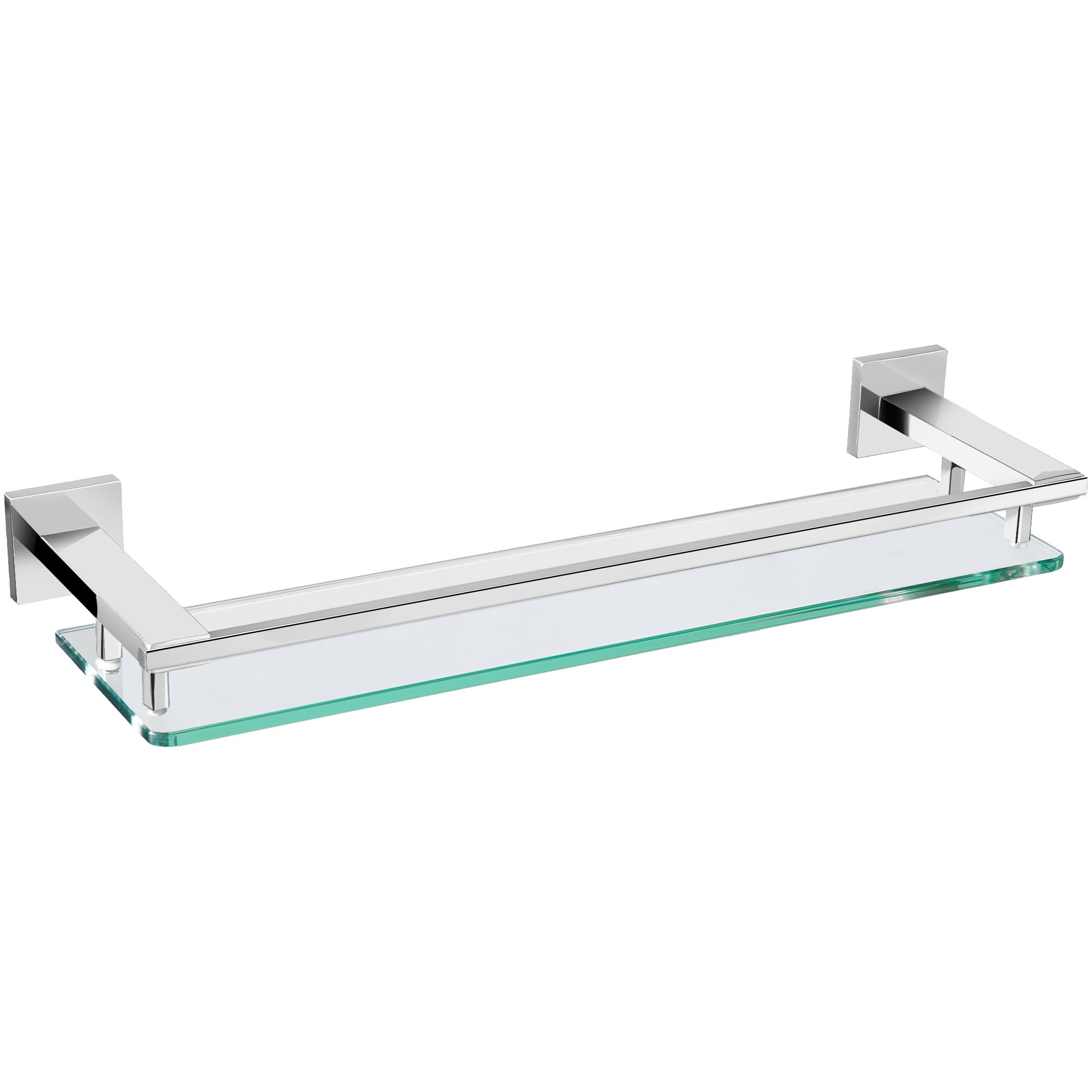 LANC Chrome Bathroom Shelf Glass Shelves 20-Inch Floating Tempered Glass Shelf Rectangular Stainless Steel Wall Mounted Silver Polished Shelves for Bathroom Kitchen Organizers Accessories?A7613CP