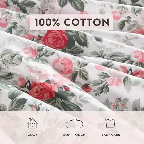 Image of Laura Ashley - Full Sheet Set, Buttery-Soft Bed Sheets with a Naturally Silky Smooth Cotton Sateen Lightweight Feel - Matching Pillowcases & Fitted Sheet (Bettinas Blooms Red)