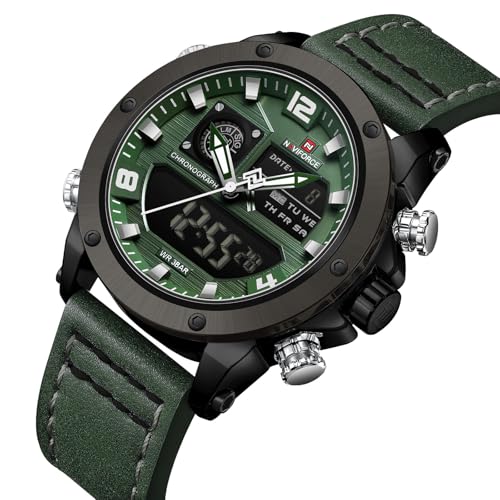 Image of NAVIFORCE NF9236 Japanese Movement Military Style Leather Strap Analog-Digital Watch