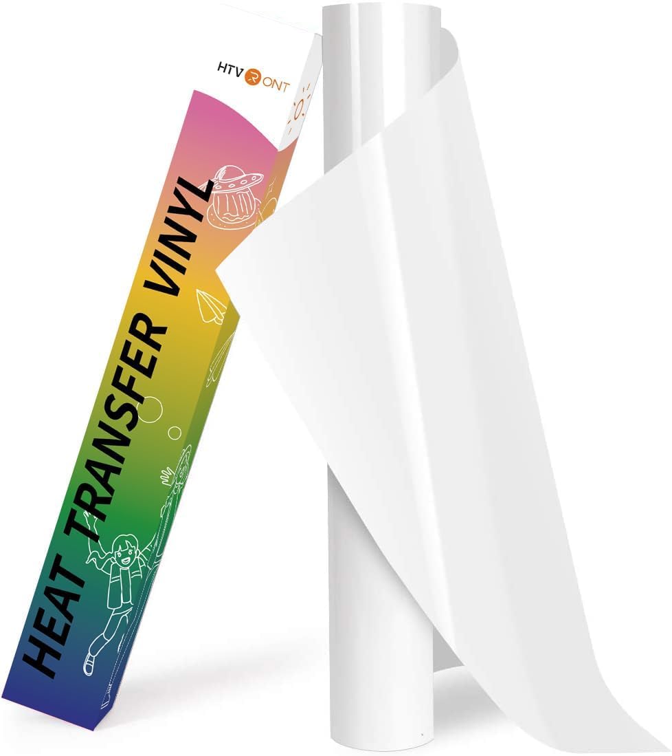 Heat Transfer Vinyl - 12In x 8ft(30.5 x 244 CM) White HTV Vinyl Roll,White Iron on Vinyl for Cricut & Cameo - Easy to Cut & Weed for Heat Vinyl Design