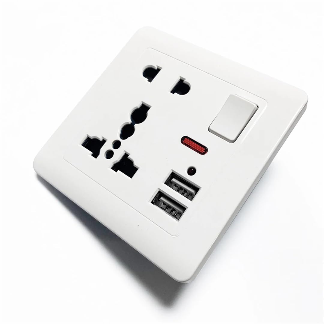 Prise USB Standard Double Port De Chargeur USB Universel 13A Prise Électrique Interrupteur Contrôle USB Prise De Courant Murale Gray 110-250V