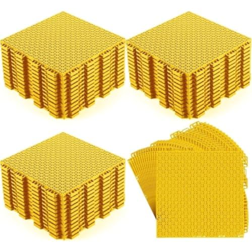 MoremoQQ 水はけマット ベランダ 屋外 5色 ベランダタイル 水はけ 滑り止め フリーカット可能 ジョイントマット はめ込み式 玄関 バルコニー テラス 通路 16枚 (48枚,イエロー)