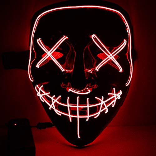 Halloween LED Masken, Leuchten Masken Stiche LED-Kostümmaske Halloween Rave Cosplay Die Säuberung, Halloween Säuberung Film Flash 4 Modi EL Wire Leuchten Scary Glow in Dark Maske für Weihnachten