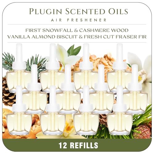 Scent-Hi Desodorante Casa Recarga 12x19ML - Galleta de Vainilla y Almendra, Madera de Cachemira, Abeto Fraser Recién Cortado, Primera Nevada, 4 Perfumes para Aire Wick/Glade Difusor Eléctrico
