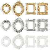 12 PCS Mini Vintage Frames Baroque Antique Mini Picture Frames Small Photo Frame Miniature Jewelry Display Table Wall Hanging Frame for Christmas DIY Photo Holiday Party Wedding Decoration, 3 Colors