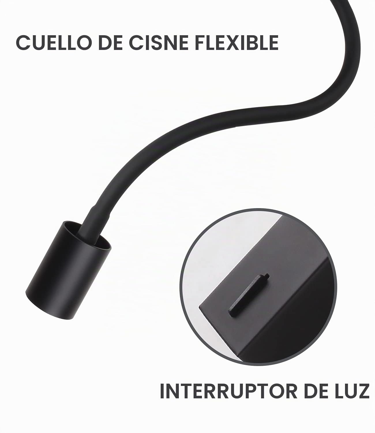 DAWALIGHT Luz Lectura de Cama Interiores Lámpara Pared Con Interruptor 5W 3000K Blanco Cálido LED Regulable para Interiores Estudio Dormitorio Salon Hotel, Aluminio, Negro
