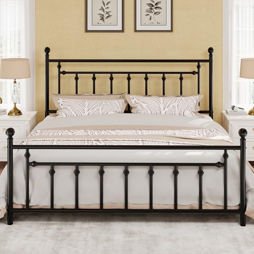 SHA CERLIN 14 King Size Metal Platform Bed Frame/Victorian Headboard and Footboard/Steel Slats Mattress Foundation for Storage/No Box Spring Needed/Noise Free/Black
