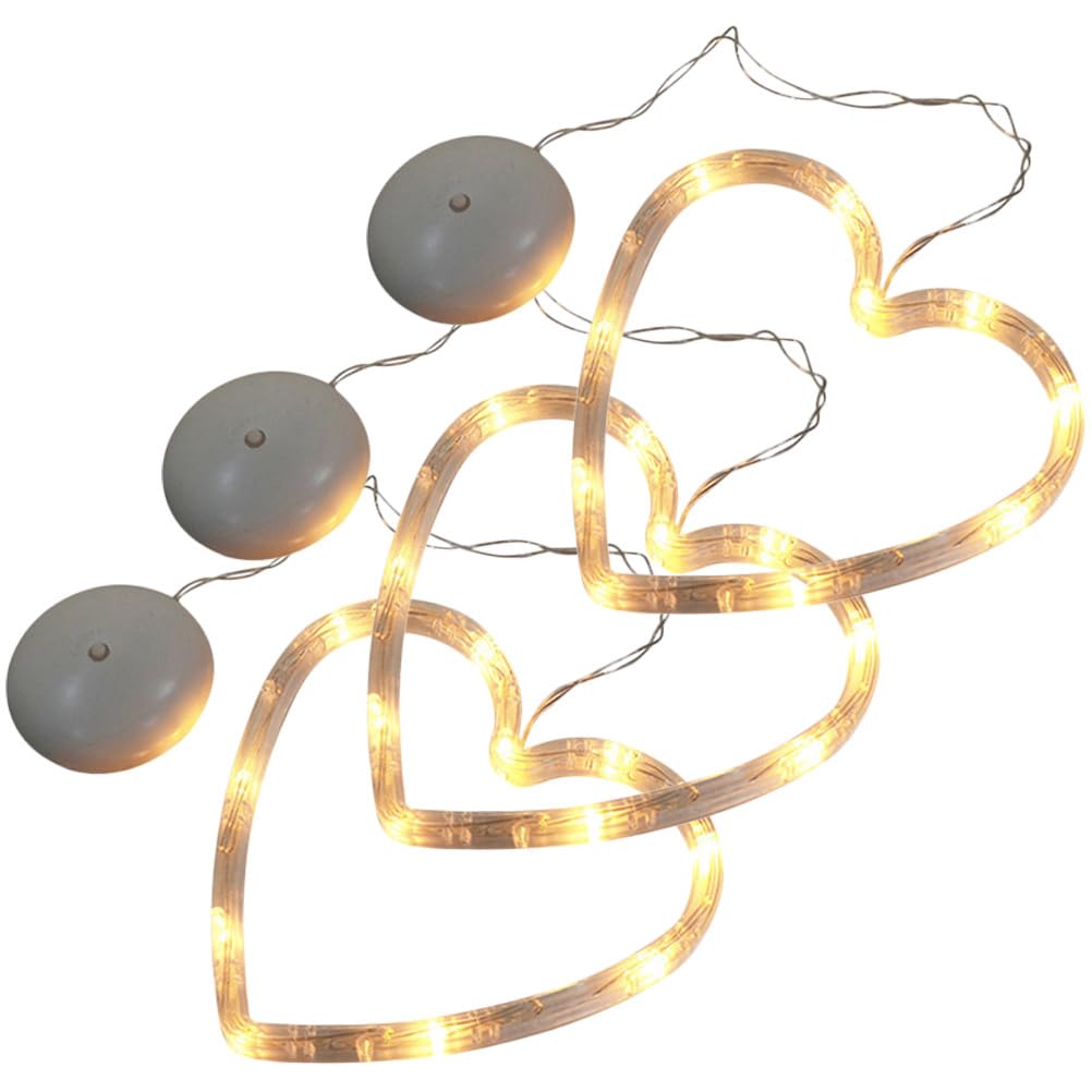 jojofuny Pack of 3 Candlesticks Heart Atmosphere Lamp Illuminated Valentine's Day Decorations Wedding Hanging Light Heart Ceiling Decorations LED Curtain Lights LED Heart Light Outdoor Light Window
