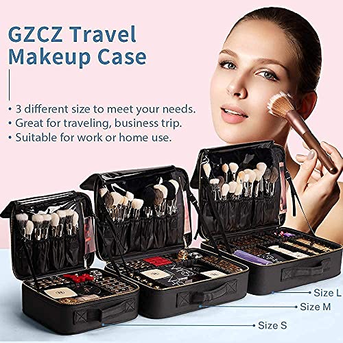 GZCZ 3 Layers Large Capacity Travel Professional Makeup Train Case Cosmetic Brush Organizer Portable Artist Storage bag 16.5 inches with Adjustable Dividers and shoulder strap for Make up Accessories