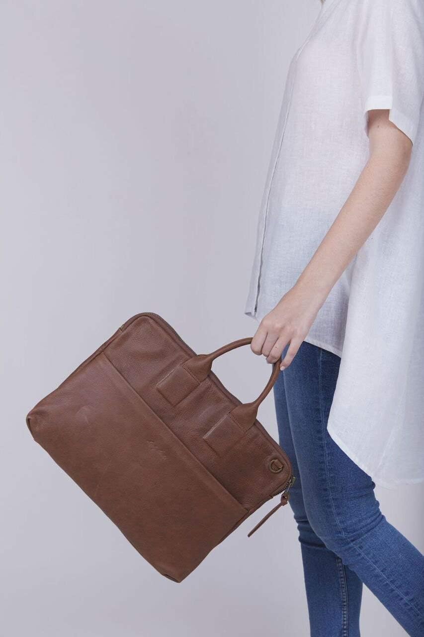 Handcrafted Unisex Brown Pebbled Leather 13 Inch Laptop Case College School