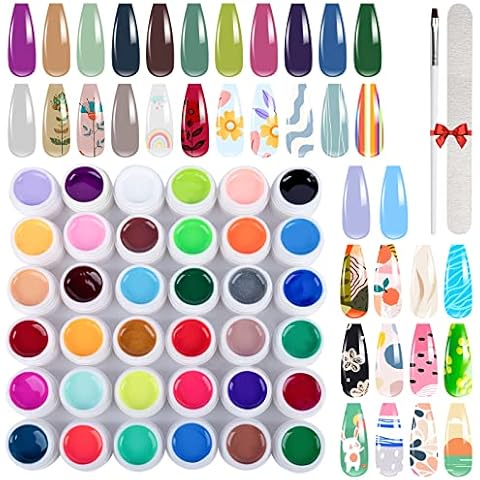Gel Nail Polish Set, AISEELY 36 Colors UV Nail Gel Kit with Nail File & Nail Brush, Nail Design Kit for Nail Art Painting Drawing Cover