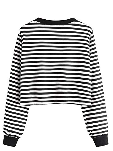 SweatyRocks Women's Casual Long Sleeve Striped Cropped T-Shirt Casual Crop Tee Top2
