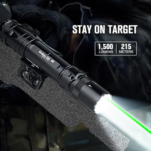 OLIGHT Odin GL M 1500 Lumens MLOK Mount Rechargeable Tactical Flashlight with Green Beam and White LED Combo, Removable Slide Rail Mount and Dual-Button Remote Pressure Switch
