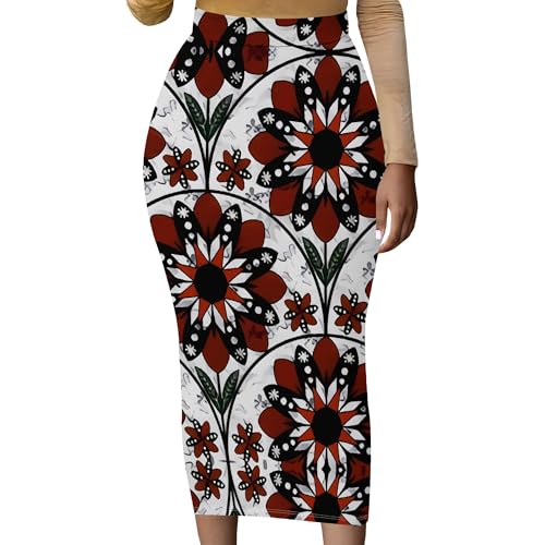Women's High Waist Slim Bodycon Party Club Night Out Maxi Long Pencil Skirts Casual Elegant Floral Stretch Work Skirts Dress