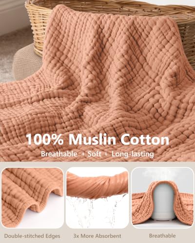 Image of Baby Bath Towels, 100% Muslin Cotton Hooded Baby Towels for Newborn, 2 Pack Baby Towels with Hood for Infant Toddler and Kids, Large 32x32Inch Bath Essentials, Soft and Absorbent Orange Rainbow