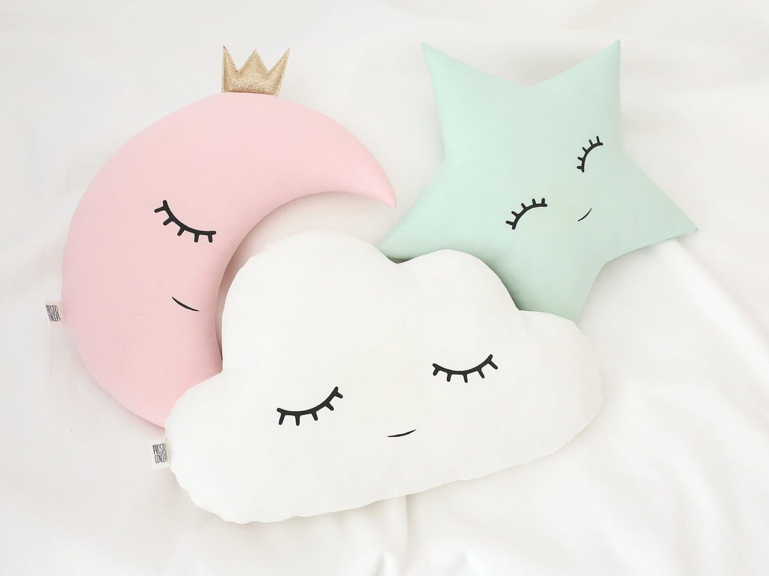 Babique Cute Cloud Moon Star Pillow with Crown, Kids Cushion, Soft Toy, Soft Plush Pillow, cot Cushion, Nursery décor, Baby Cushion (Pack of 3, 16x16 inch, Velvet) - Image 2 thumbnail