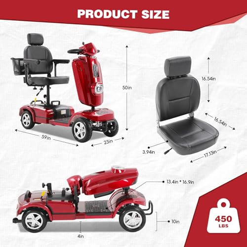 Image of Heavy Duty Mobility Scooter for Adults & Seniors, 500W Motor, 20 /30 Miles Long Range, 450 LBS Capacity, Removable Lithium Battery, 10 inch All-Terrain Tires, with Windshield & Suspension