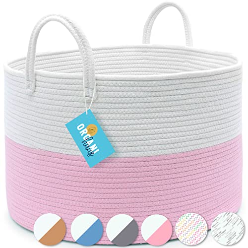 Image of OrganiHaus Pink Basket for Blankets for Living Room | Baby Toy Basket | Woven Baskets for Storage | Round Laundry Basket | Large Basket | Toy Storage Baskets for Kids | Big Blanket Basket - 20x13