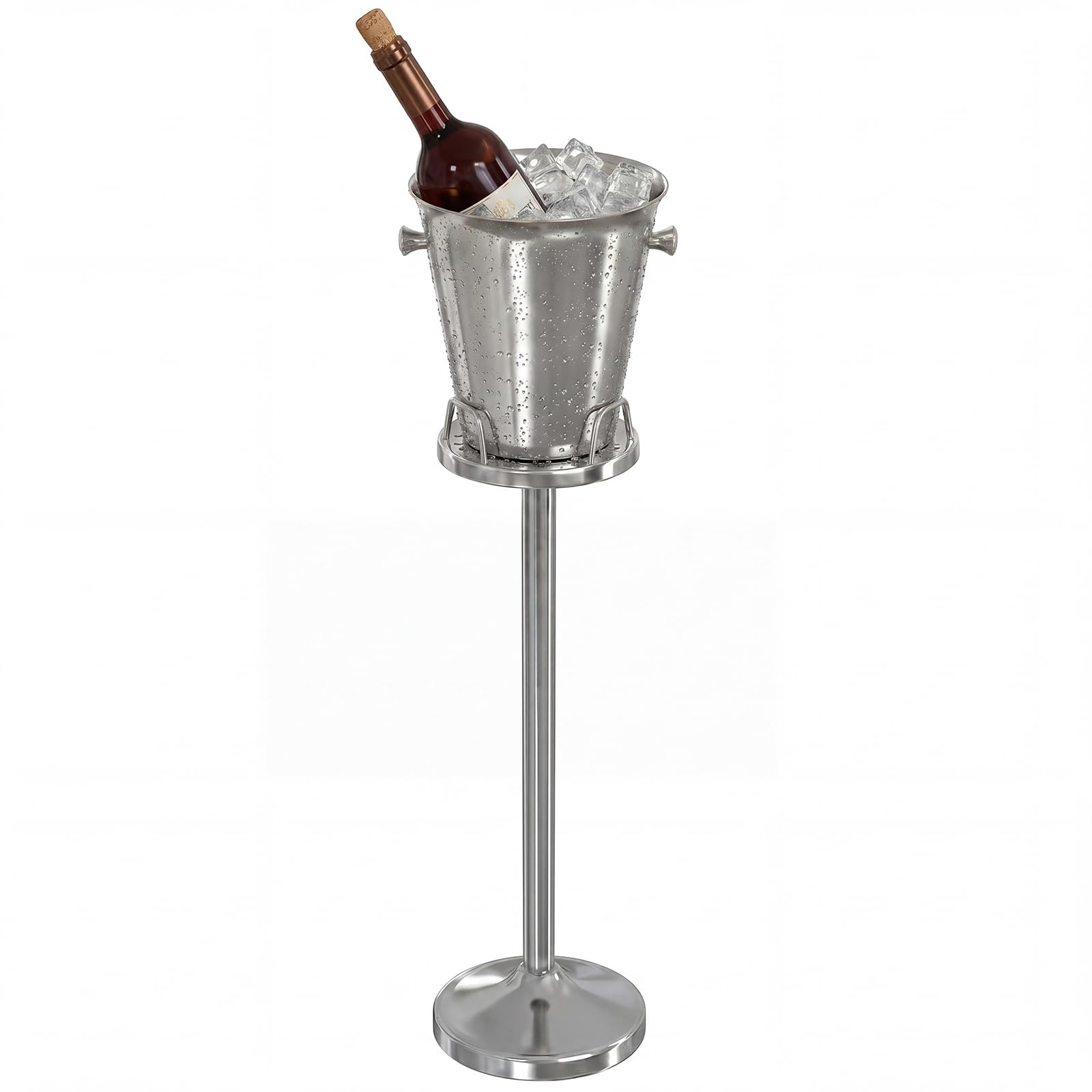 Cubo de hielo plateado con soporte, enfriador de champán de acero inoxidable 201 con asa de transporte, cubo de hielo de pie para vino, cerveza, karaoke, club, bar, barbacoa, fiesta, 5 L