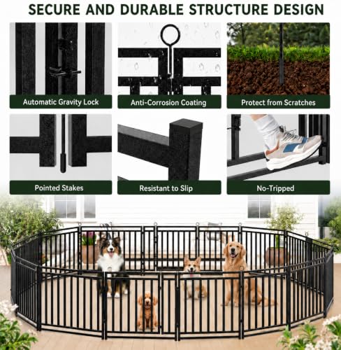 Image of Dog Fence Outdoor Indoor, 47 inch Inch Height 8 Panels Dog Playpen for Large /Medium /Small Dogs Metal Dog Pen for Yard Camping and RV | Black-Silver