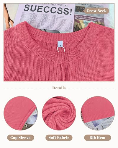 Image of COSSEN Womens Summer Cap Sleeve Tops Trendy Casual Crew Neck Knit Lightweight Sweater Pullover Top