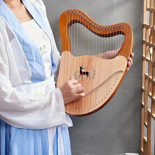 Wooden Lyre Harp Metal Strings Melody Mahogany Lyre Harp Instrument with EVA Bag, Tuning Wrench, Spare Strings, English Manual, Gift for Beginners Music Lovers Adult (27 Strings Lyre Harp)