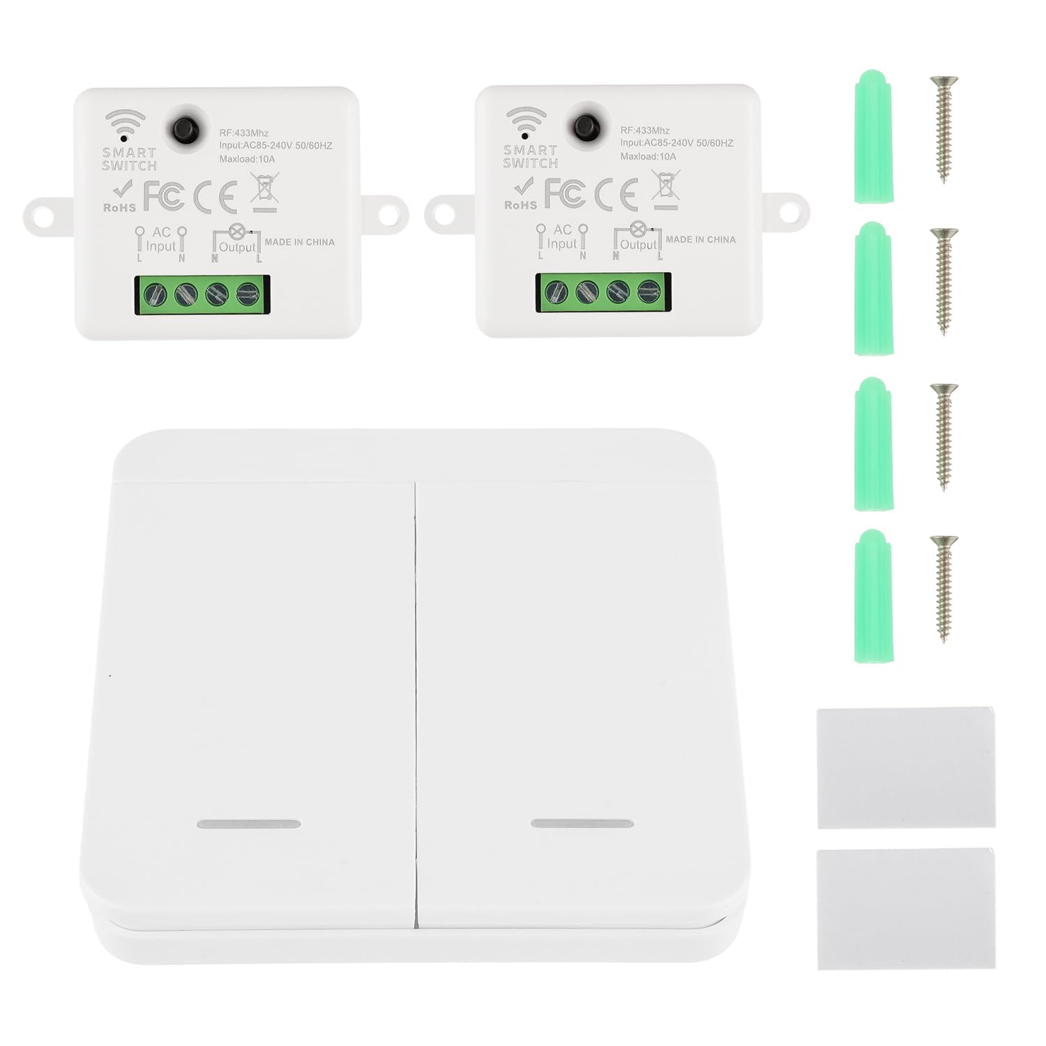 Kit Interruttore Senza Fili 433 MHz - 3 Ricevitori + 2 Interruttori, Fino A 1500W, Per Luci E Elettrodomestici