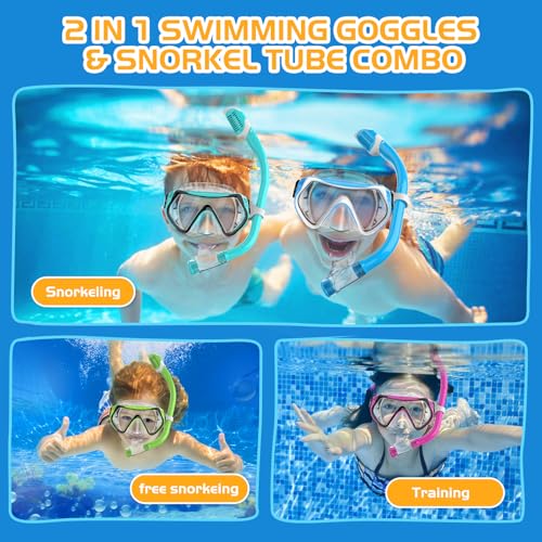 Set de Snorkel para Niños MELUMILU con Máscara de Vidrio Templado y Visión Panorámica de 180° para Edad 5-15 miniatura 6
