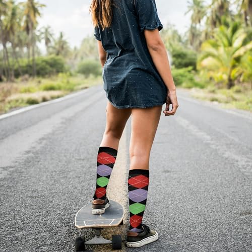 Image of Couver Women's Argyle Knee High Socks - Soft Acrylic Over the Calf Tube Style Socks for Casual Athletic - One Size