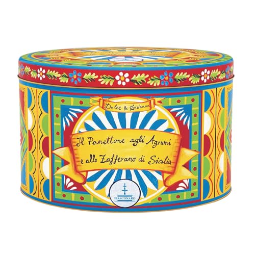 Fiasconaro Dolce and Gabbana Panettone, Citrus Candied Fruit Saffron in Limited Edition Collectible Tin, Exclusive for the Holiday, Italian Cake Dessert Bread,1000 Gram (35.3 Ounce)