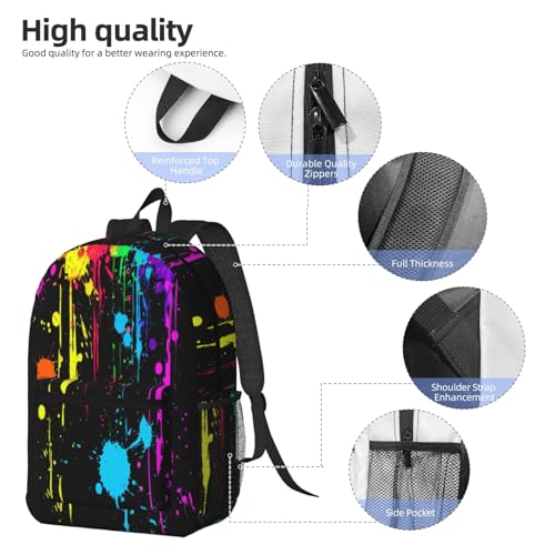 Neon Splatter ink Fashionable Daypack 17 Inches Zippers Backpack Double Shoulder Bag for Women Men3